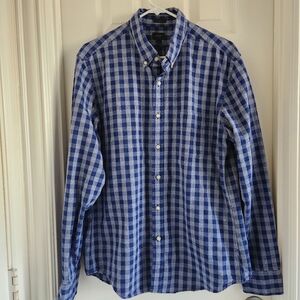 J. Crew Slim Plaid Gingham Long Sleeve Dress Shirt Size Large Blue Gray